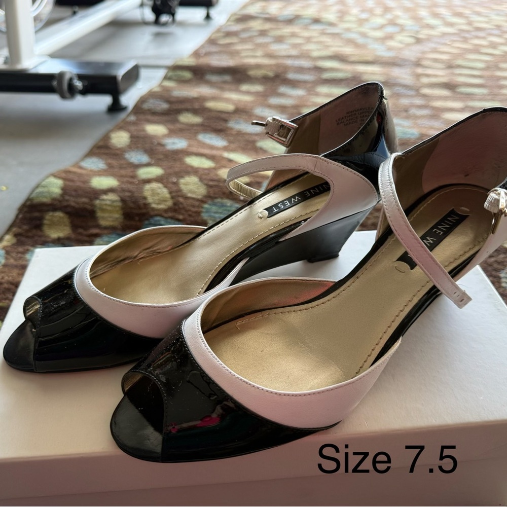 Nine West Black and White Wedge Sandals